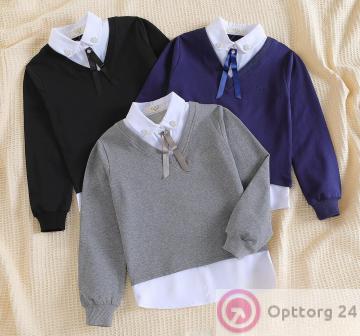 Школьный джемпер (имитация) для девочки однотонного цвета купить оптом