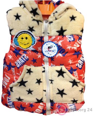 Жилетка детская красно-бежевая со звездочками купить оптом