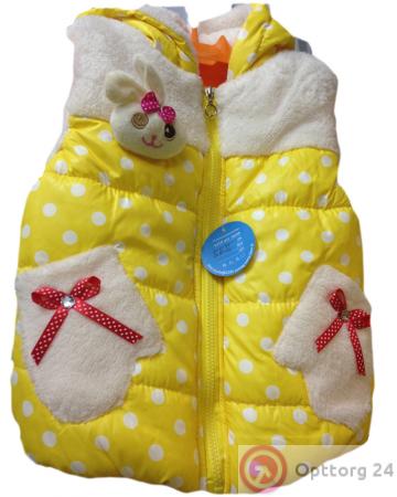 Жилет детский желтого цвета в белый горошек купить оптом