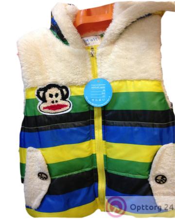 Жилет детский в разноцветную полоску с капюшоном купить оптом