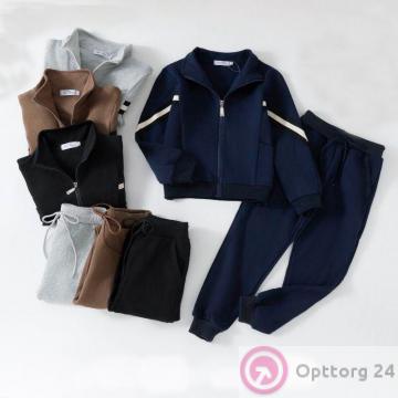 Костюм подростковый спортивный для мальчика из хлопка куртка и брюки, темно-синий купить оптом