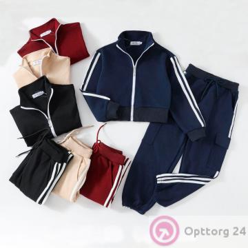 Костюм подростковый спортивный для мальчика из хлопка куртка и брюки, синий купить оптом
