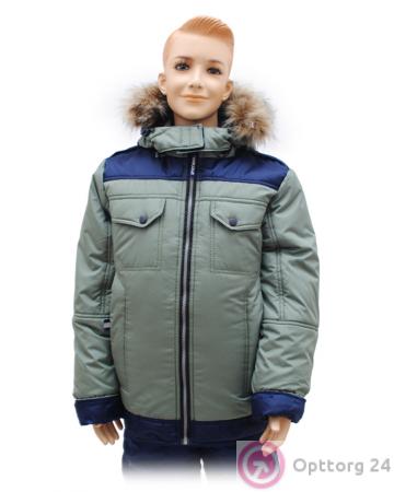 Куртка для мальчика оливковая с темно-синими вставками купить оптом