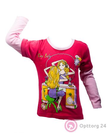 Футболка для девочки с длинным рукавом малиново-розовая купить оптом