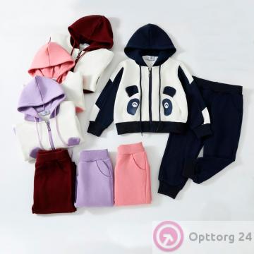 Костюм подростковый спортивный для девочки из хлопка куртка и брюки, сине-белый купить оптом