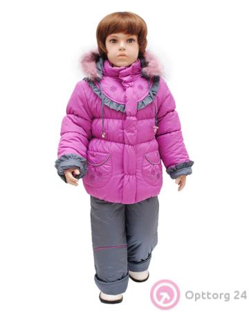 Комплект-двойка для девочки сиренево-серый с оборками купить оптом