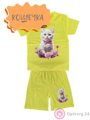 Костюм детский из хлопка футболка и шорты «Кошечка» купить оптом
