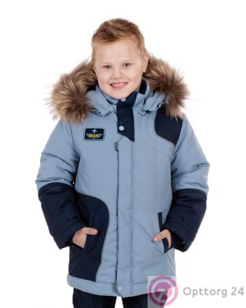 Пуховик для мальчика сине-голубая с эмблемой пилот купить оптом