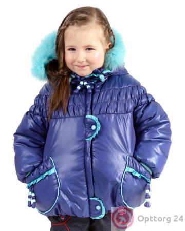 Пуховик для девочки фиолетовый с голубым мехом купить оптом
