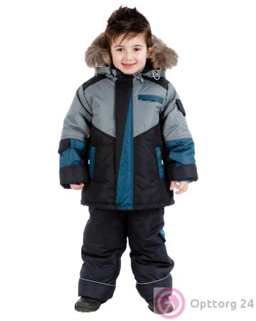 Костюм для мальчика зимний темно-синий с серыми вставками купить оптом