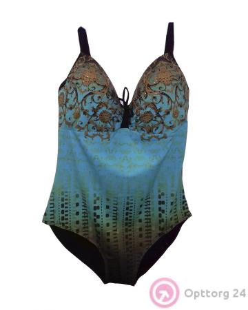 Купальник слитный голубого цвета с принтом и бантиком купить оптом