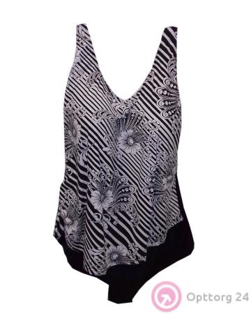 Купальник слитный белый с черными полосками и цветами купить оптом