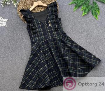 Сарафан школьный в клетку зелёного цвета купить оптом