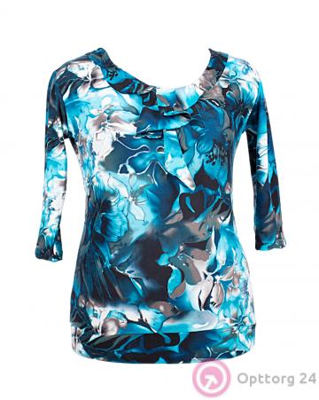 Блузка женская с цветочным принтом голубого оттенка купить оптом