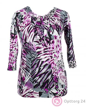 Блузка женская сиреневого тона с воротом переходящим в бант купить оптом