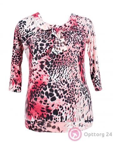Блузка женская красного леопардового окраса, ворот с бантом купить оптом