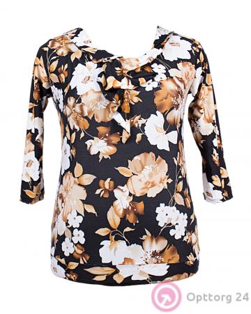 Блузка женская с цветочным принтом на черном фоне купить оптом
