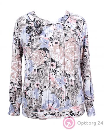 Блузка женская нежной расцветки с отделкой из матерчатых цветков купить оптом