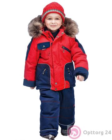 Костюм для мальчика зимний красный с синими вставками купить оптом