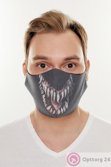 Маска тканевая с принтом серого цвета купить оптом