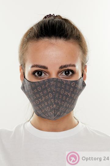 Маска тканевая с принтом серого цвета купить оптом
