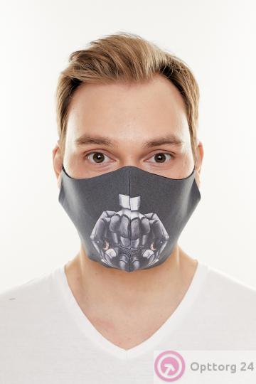 Маска тканевая серого цвета с принтом купить оптом