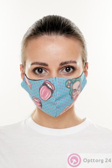 Маска тканевая голубого цвета с принтом купить оптом