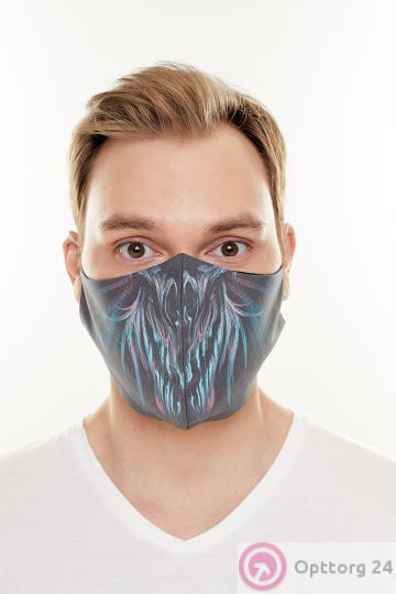 Маска тканевая с принтом перьев купить оптом