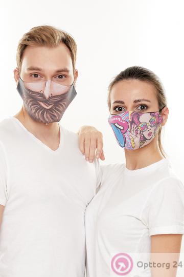 Маска тканевая с двумя рисунками купить оптом