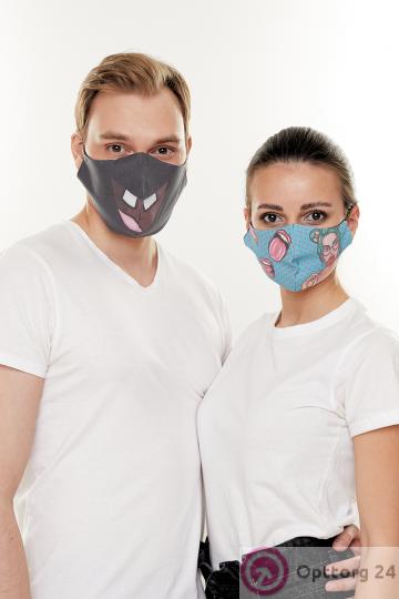 Маска тканевая с различным принтом купить оптом