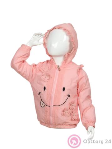 Куртка детская для девочки кремово-розового цвета с цветочками купить оптом