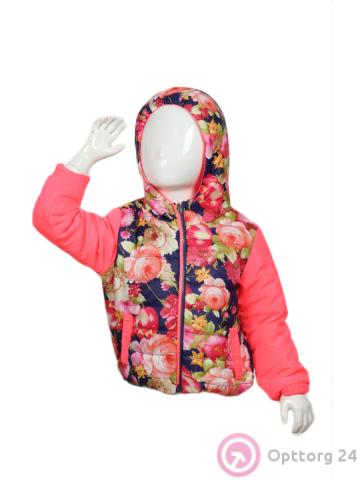 Куртка детская для девочки в цветочек с розовыми рукавами купить оптом