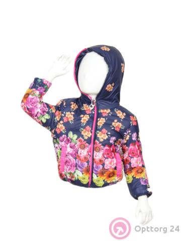 Куртка детская для девочки тёмно синяя в цветочек купить оптом