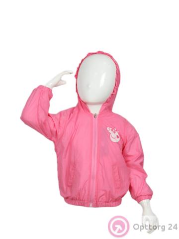 Куртка детская для девочки розового цвета с принтом "хрюшка" купить оптом