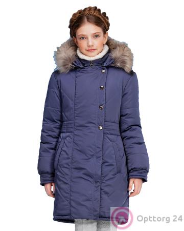 Пуховик для девочки темно-синий с меховой опушкой купить оптом