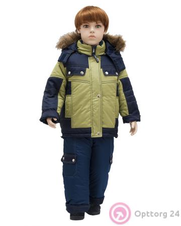 Комплект-двойка для мальчика темно-синий с салатовыми вставками купить оптом