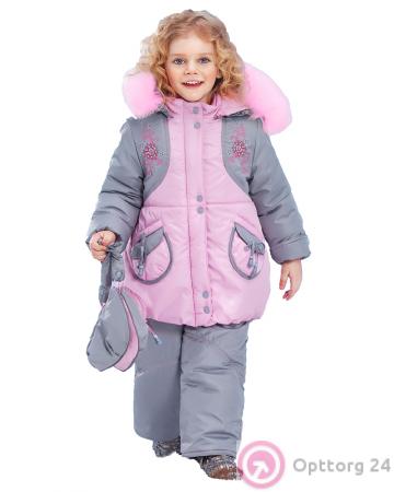 Костюм для девочки зимний серо-голубой с вышивкой купить оптом