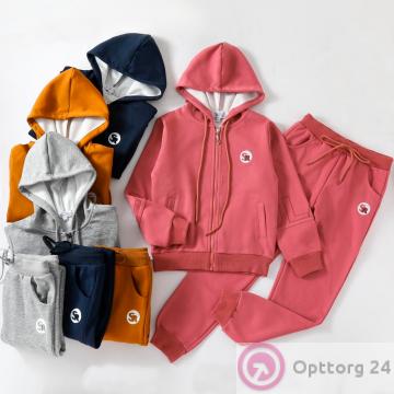 Костюм спортивный для девочки из хлопка куртка и брюки, красный купить оптом