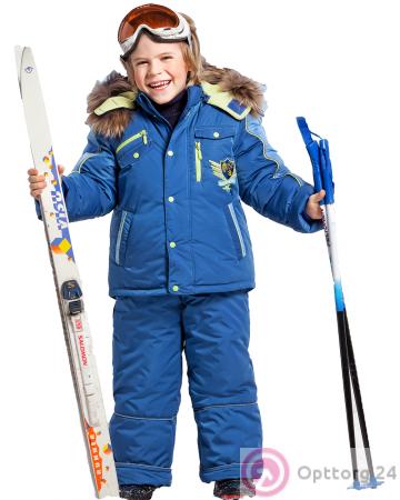 Костюм для мальчика зимний сине-голубой с меховой опушкой купить оптом