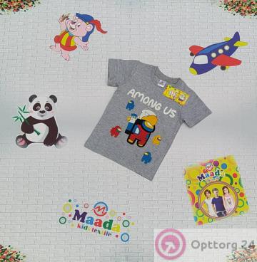 Футболка детская из хлопка для мальчика серого цвета купить оптом