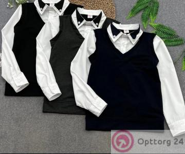 Рубашка для мальчика школьная имитация с жилетом  купить оптом
