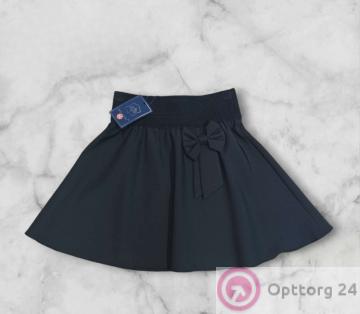 Юбка для девочки школьная с бантом на поясе чёрного цвета купить оптом