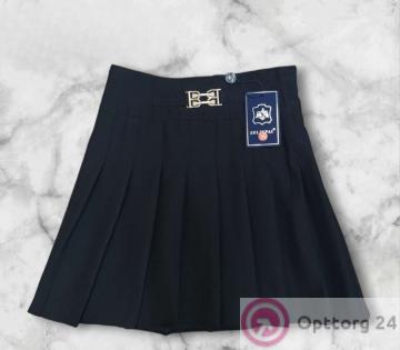 Юбка классическая школьная для девочки в складку чёрного цвета купить оптом