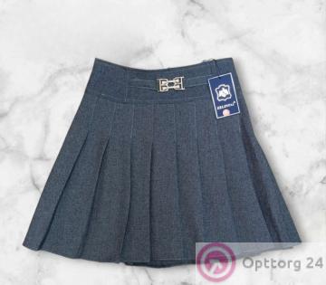 Юбка классическая школьная для девочки в складку серого цвета купить оптом