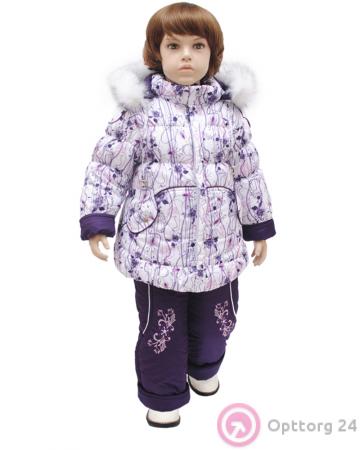 Комплект для девочек зимний с цветочным принтом фиолетового цвета купить оптом