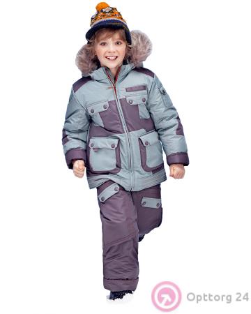 Костюм детский зимний голубой с серыми вставками купить оптом