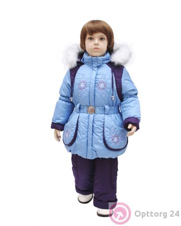 Комплект для девочек зимний голубой с фиолетовыми вставками купить оптом