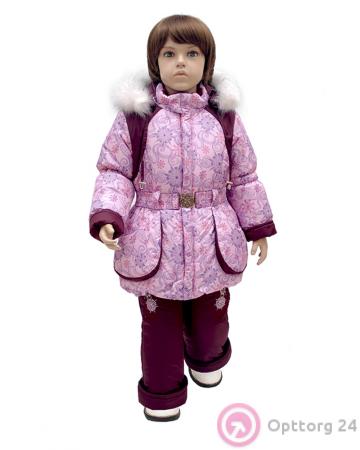 Комплект для девочек зимний розовый с принтом купить оптом