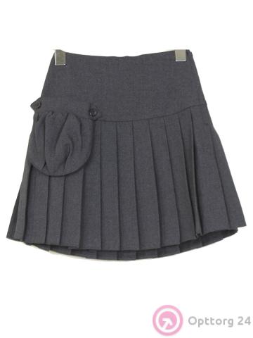 Юбка школьная классическая серого цвета для девочки с накладным карманом купить оптом