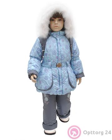 Комплект для девочек зимний бирюзового цвета  с принтом купить оптом